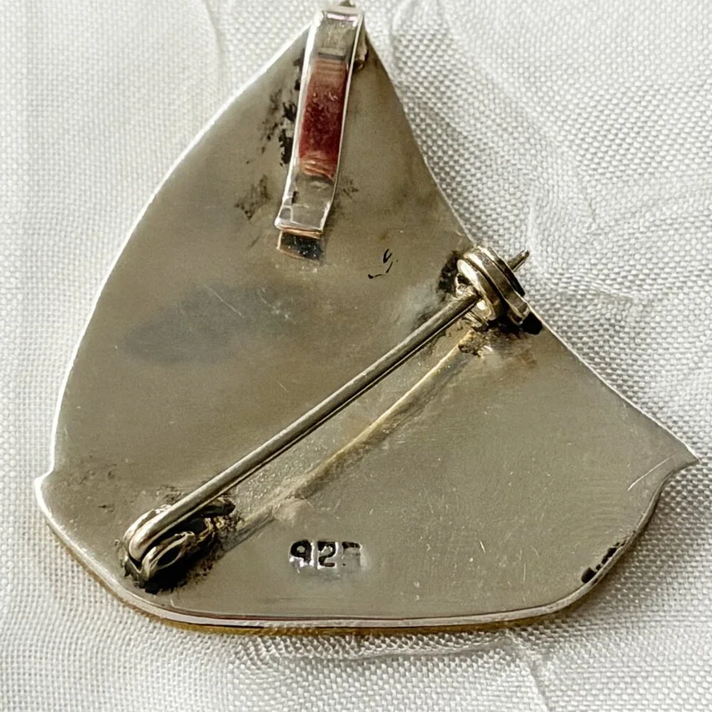 Sterling Silver 925 & Brass Sailboat Pin Pendant Vintage Mixed Metal
